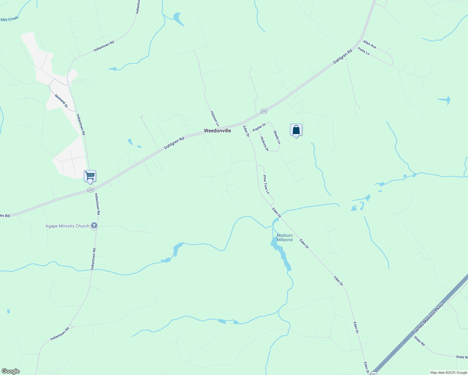 map of restaurants, bars, coffee shops, grocery stores, and more near 11060 Pratt Place in King George