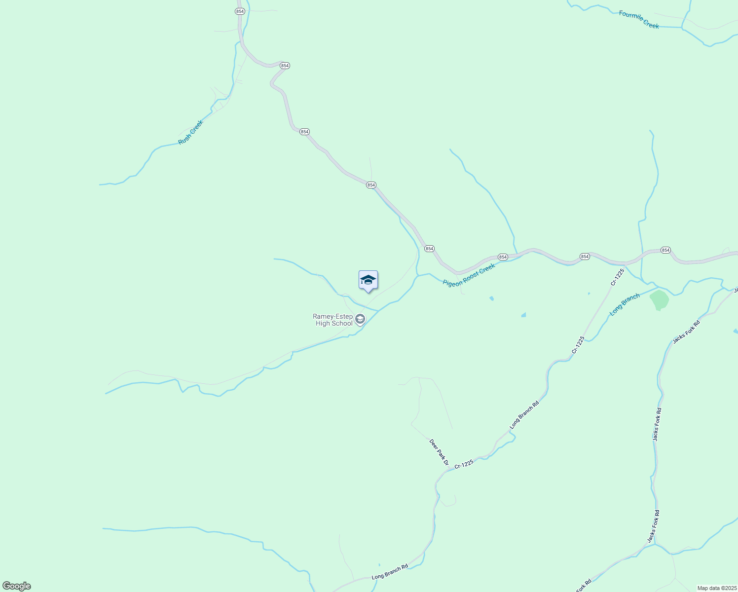 map of restaurants, bars, coffee shops, grocery stores, and more near 2901 Pigeon Roost Road in Rush