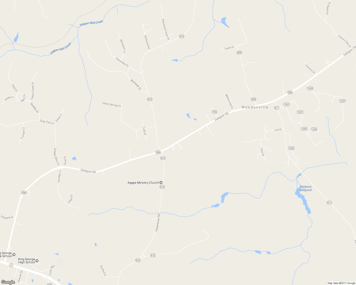 map of restaurants, bars, coffee shops, grocery stores, and more near 10108 Dahlgren Road in King George
