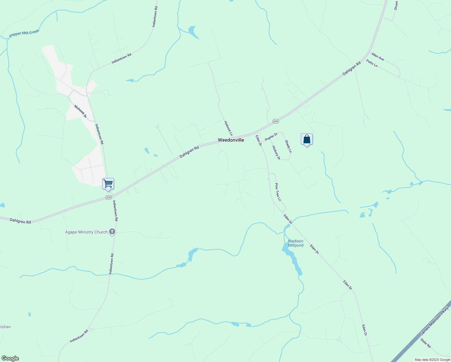 map of restaurants, bars, coffee shops, grocery stores, and more near 8413 Bone Place in King George