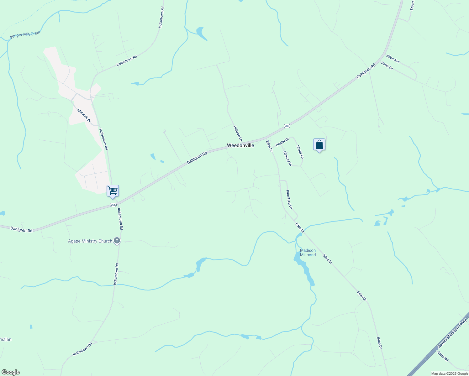 map of restaurants, bars, coffee shops, grocery stores, and more near 8413 Bone Place in King George