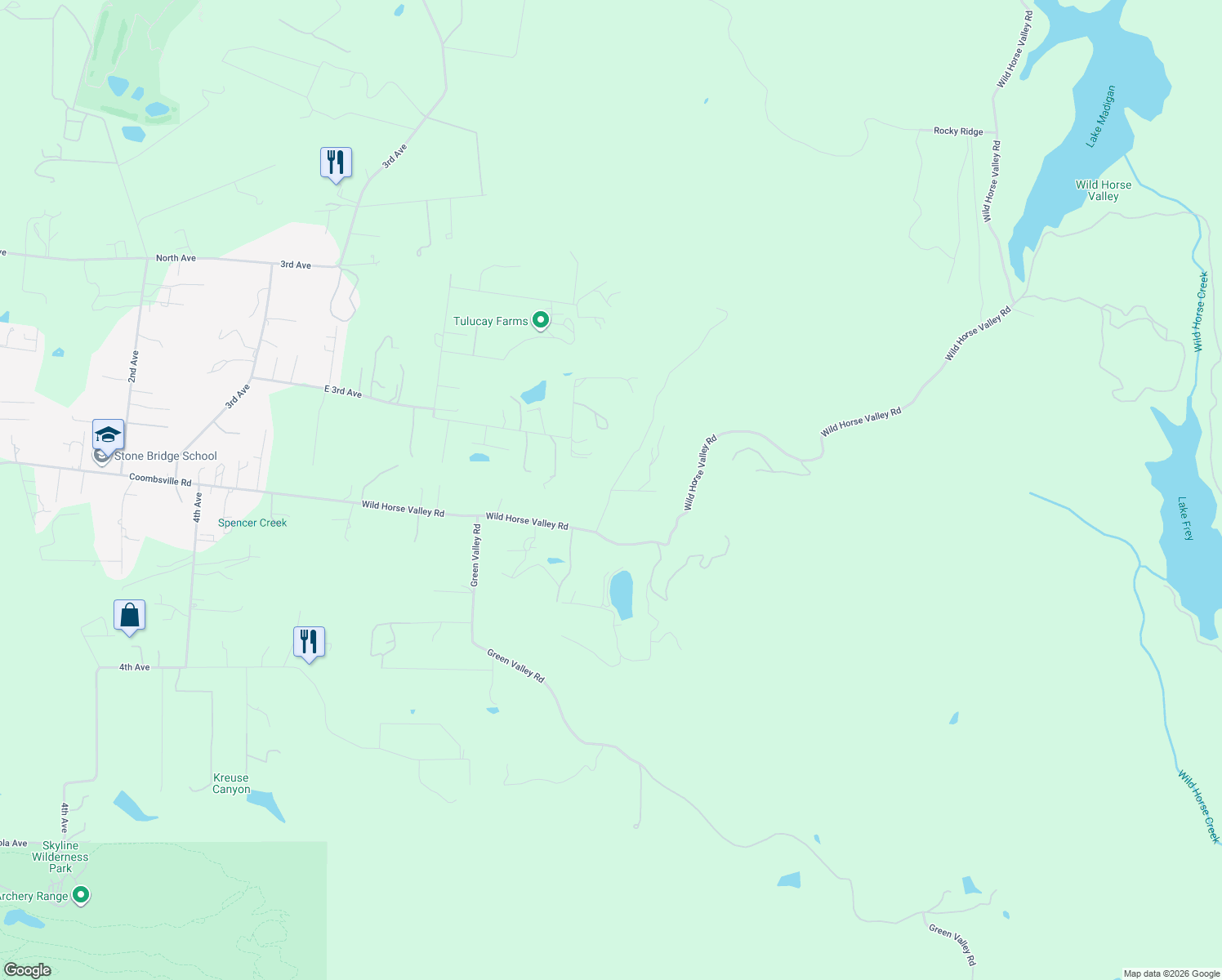 map of restaurants, bars, coffee shops, grocery stores, and more near Shadybrook Ln & Mustang Rd in Napa