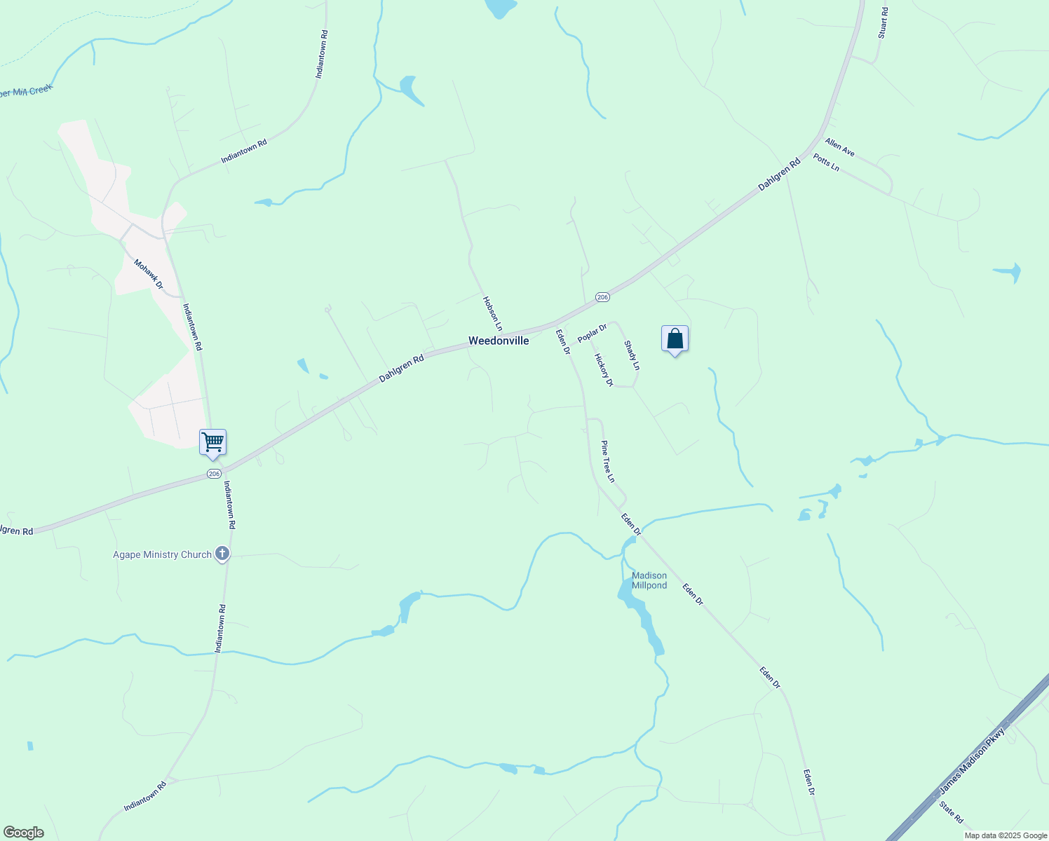 map of restaurants, bars, coffee shops, grocery stores, and more near 11049 Lee Street in King George