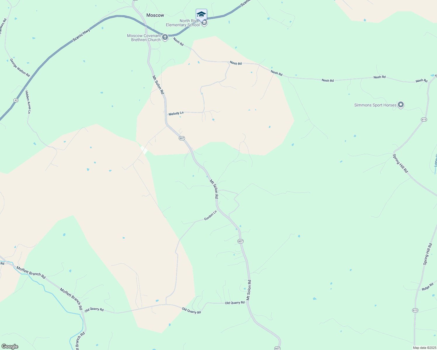 map of restaurants, bars, coffee shops, grocery stores, and more near 42 Big Hill Lane in Mount Solon