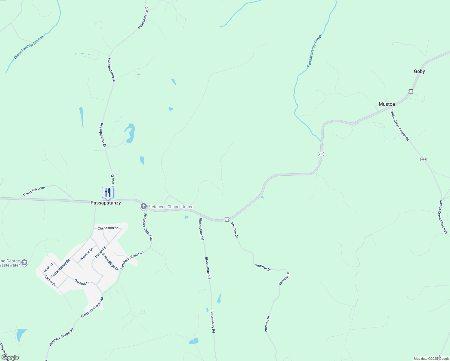 map of restaurants, bars, coffee shops, grocery stores, and more near 8207 Buckthorne Run in King George