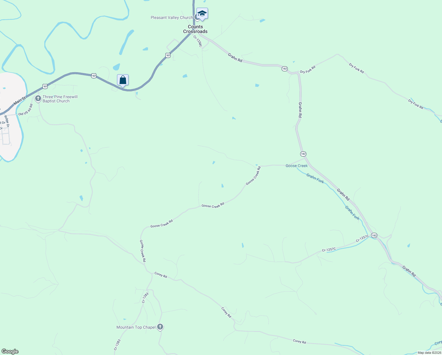 map of restaurants, bars, coffee shops, grocery stores, and more near 770 Goose Creek Road in Olive Hill
