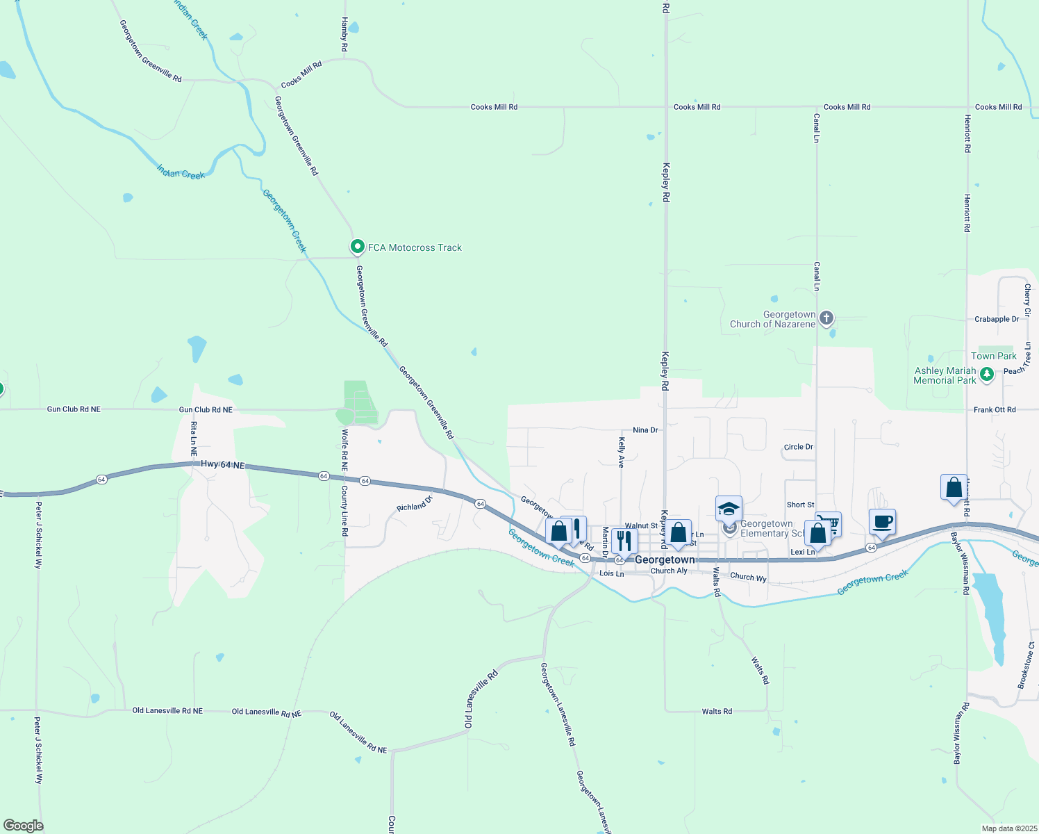 map of restaurants, bars, coffee shops, grocery stores, and more near 9208 Nina Drive in Georgetown