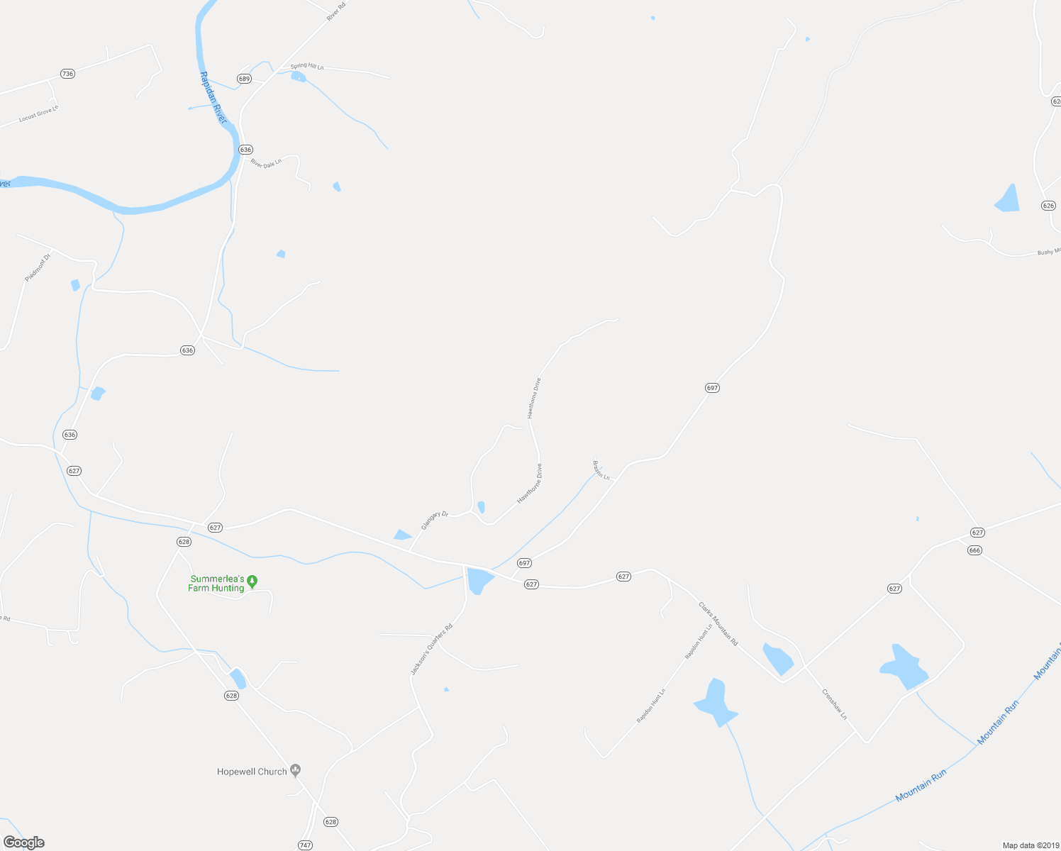 map of restaurants, bars, coffee shops, grocery stores, and more near Hawthorne Drive in Rapidan