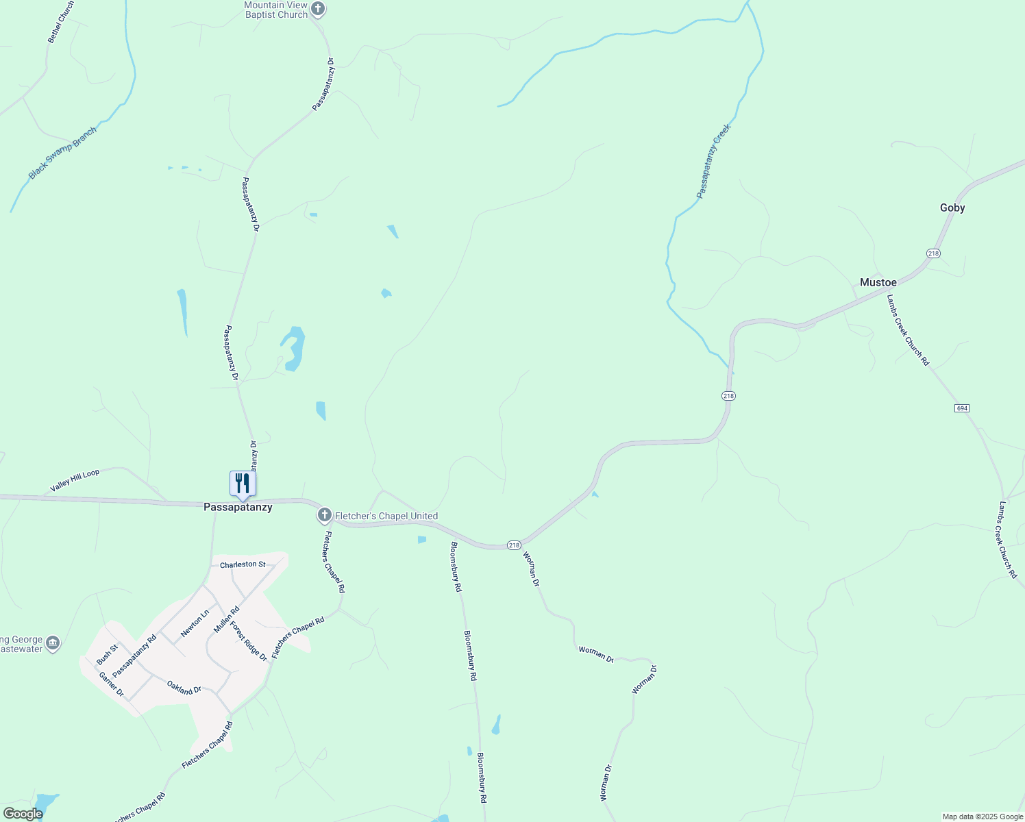 map of restaurants, bars, coffee shops, grocery stores, and more near 8123 Buckthorne Run in King George