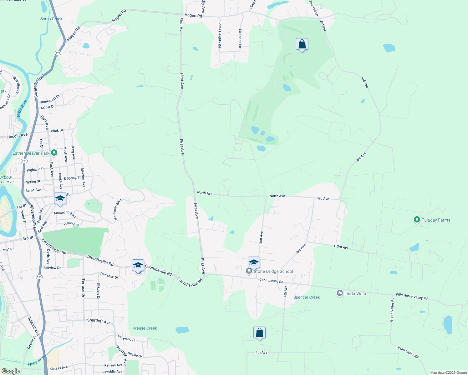 map of restaurants, bars, coffee shops, grocery stores, and more near 2058 North Avenue in Napa