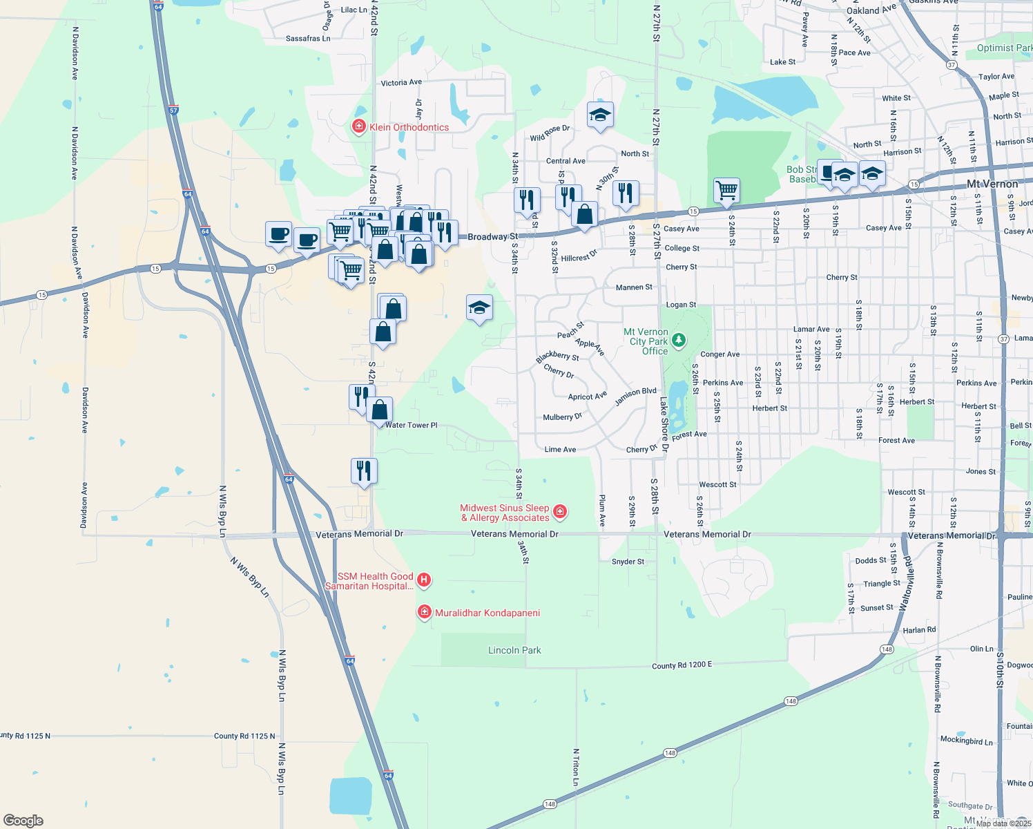 map of restaurants, bars, coffee shops, grocery stores, and more near 1007 South 34th Street in Mount Vernon