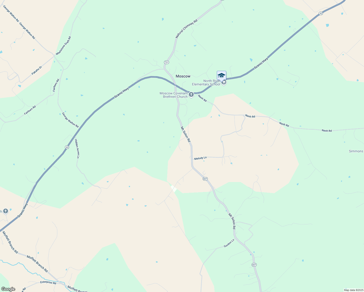map of restaurants, bars, coffee shops, grocery stores, and more near 1558 Mount Solon Road in Mount Solon