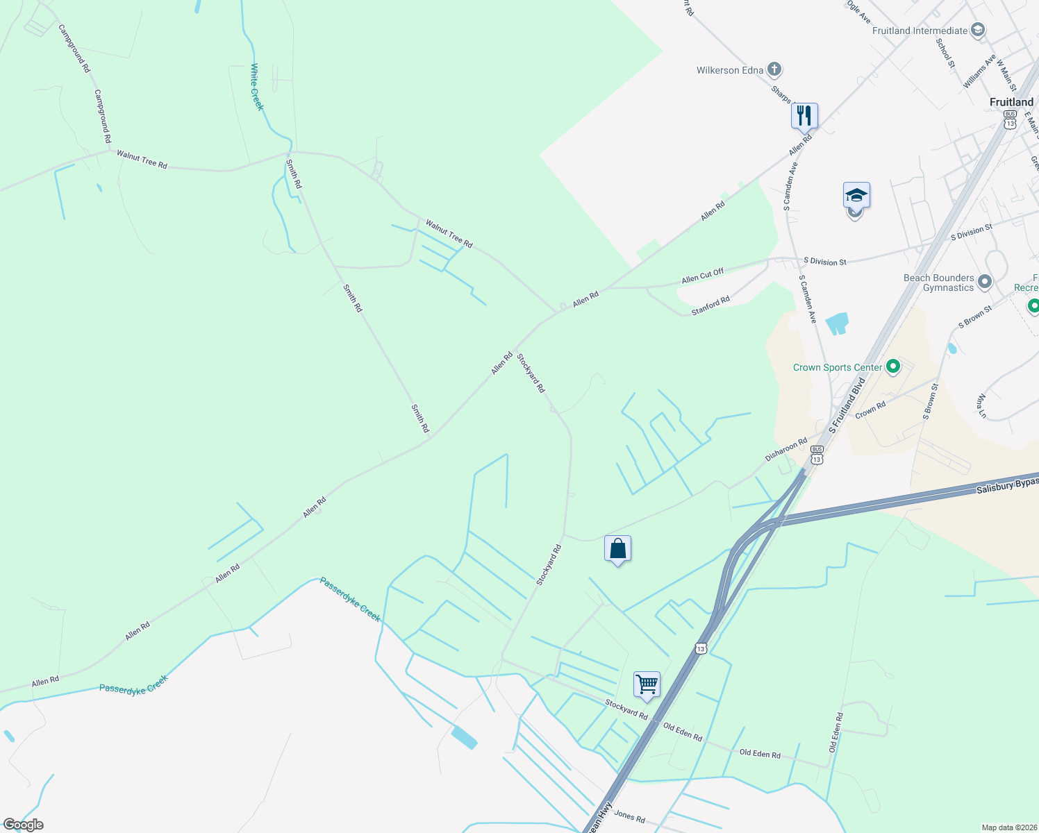 map of restaurants, bars, coffee shops, grocery stores, and more near 4144 Stockyard Road in Eden