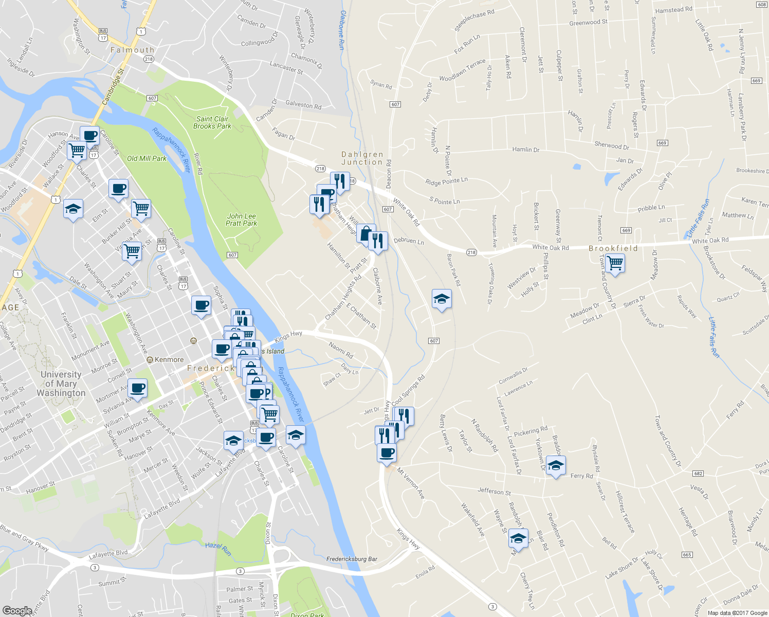 map of restaurants, bars, coffee shops, grocery stores, and more near 404 Claiborne Avenue in Falmouth