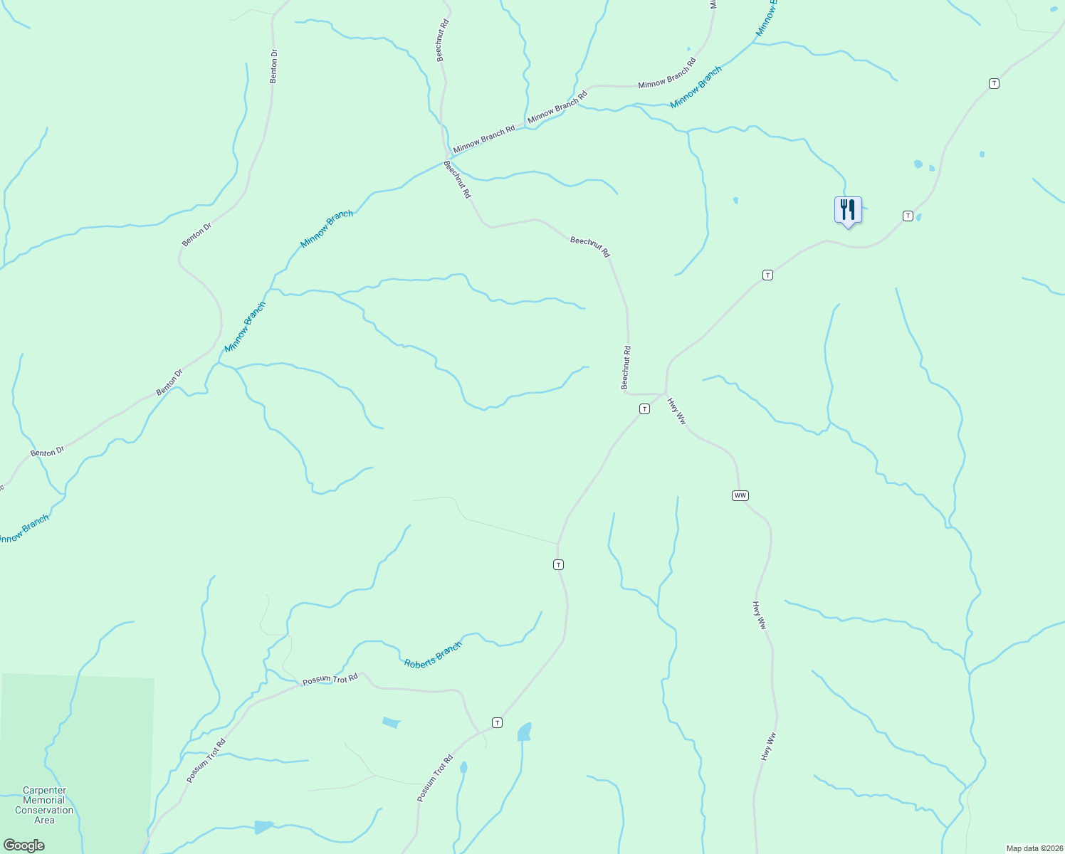 map of restaurants, bars, coffee shops, grocery stores, and more near 26700 State Highway T in Stover