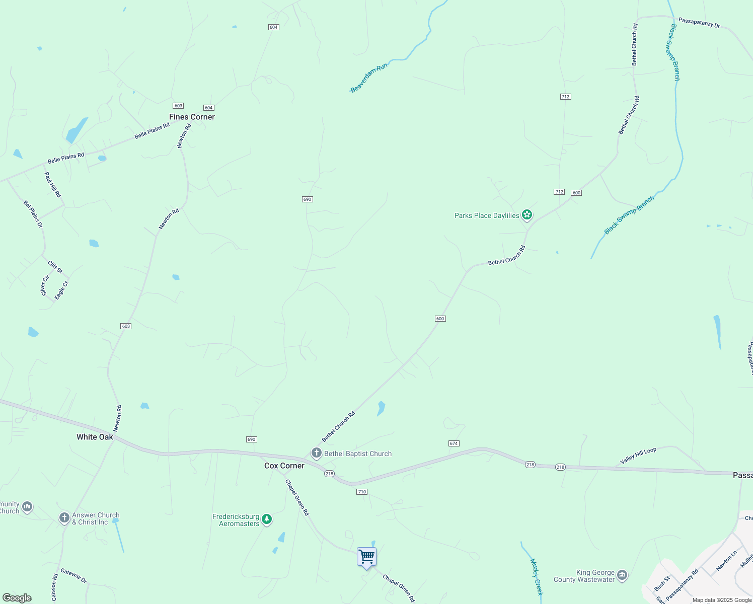 map of restaurants, bars, coffee shops, grocery stores, and more near 75 Fleetwood Farm Lane in Fredericksburg