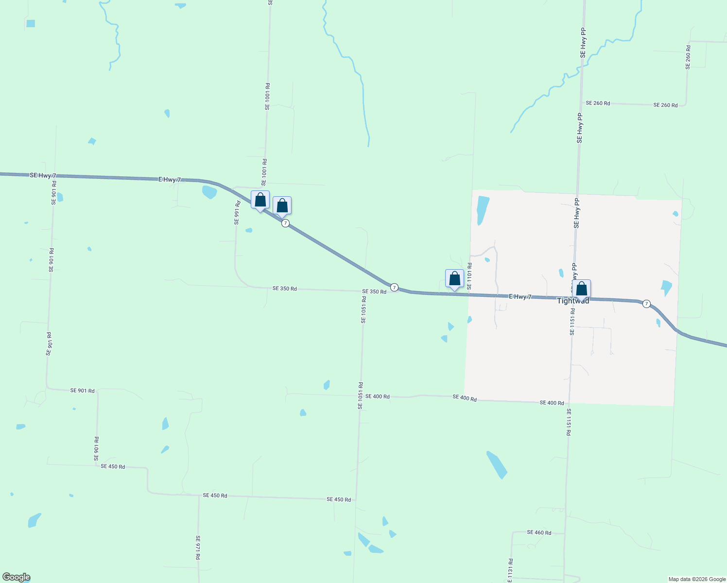 map of restaurants, bars, coffee shops, grocery stores, and more near 1074 Southeast 350 Road in Clinton