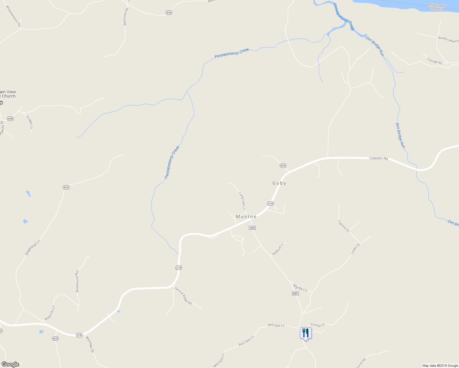 map of restaurants, bars, coffee shops, grocery stores, and more near 7428 Long Leaf Lane in King George