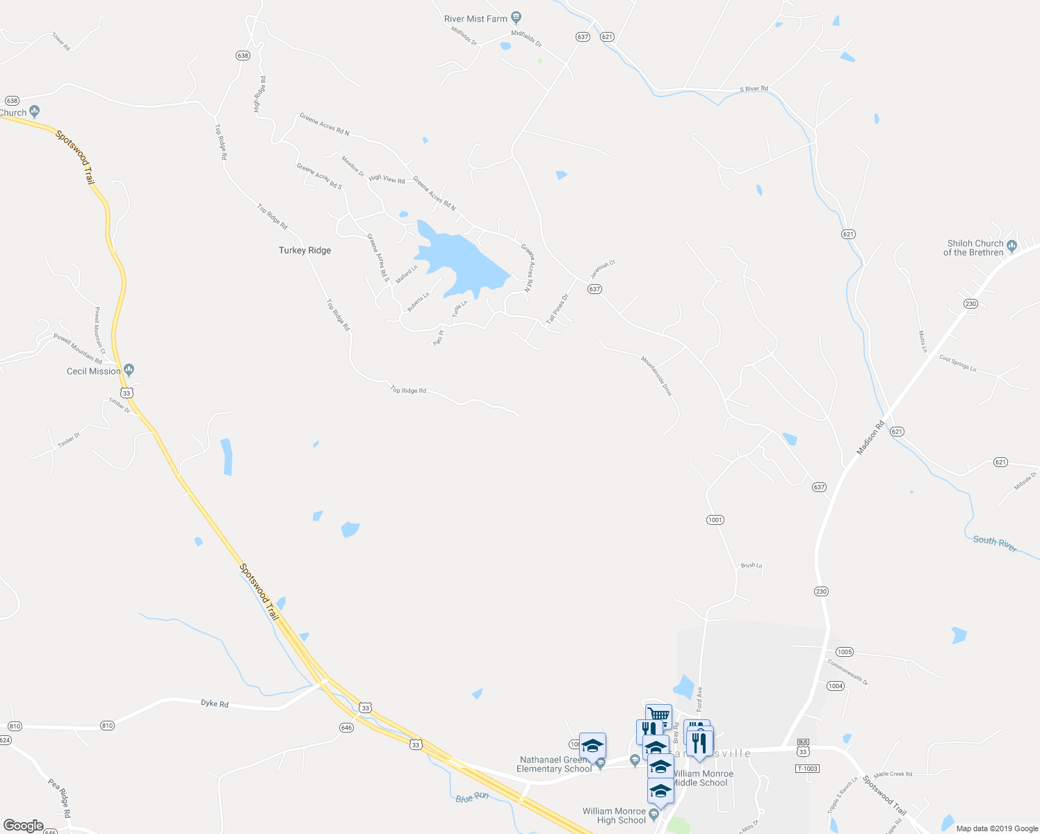 map of restaurants, bars, coffee shops, grocery stores, and more near 1698 Top Ridge Rd in Stanardsville