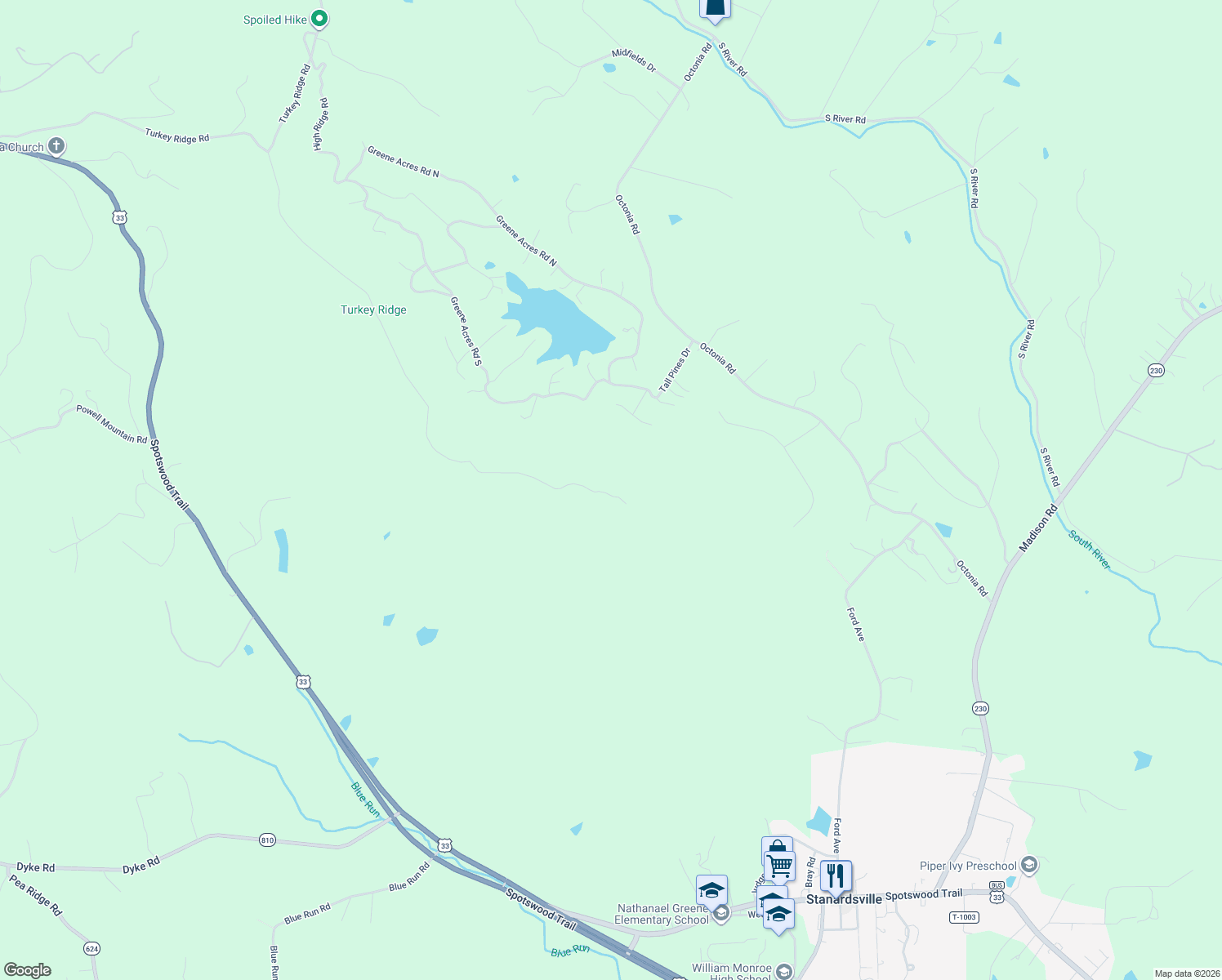 map of restaurants, bars, coffee shops, grocery stores, and more near 166-1698 Top Ridge Road in Stanardsville