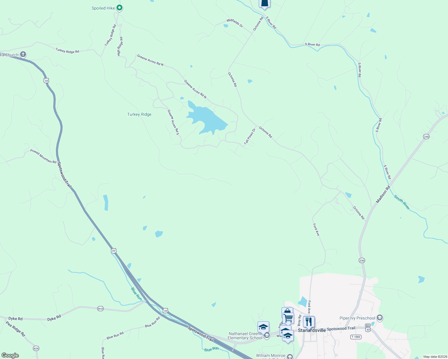 map of restaurants, bars, coffee shops, grocery stores, and more near 166-1698 Top Ridge Road in Stanardsville