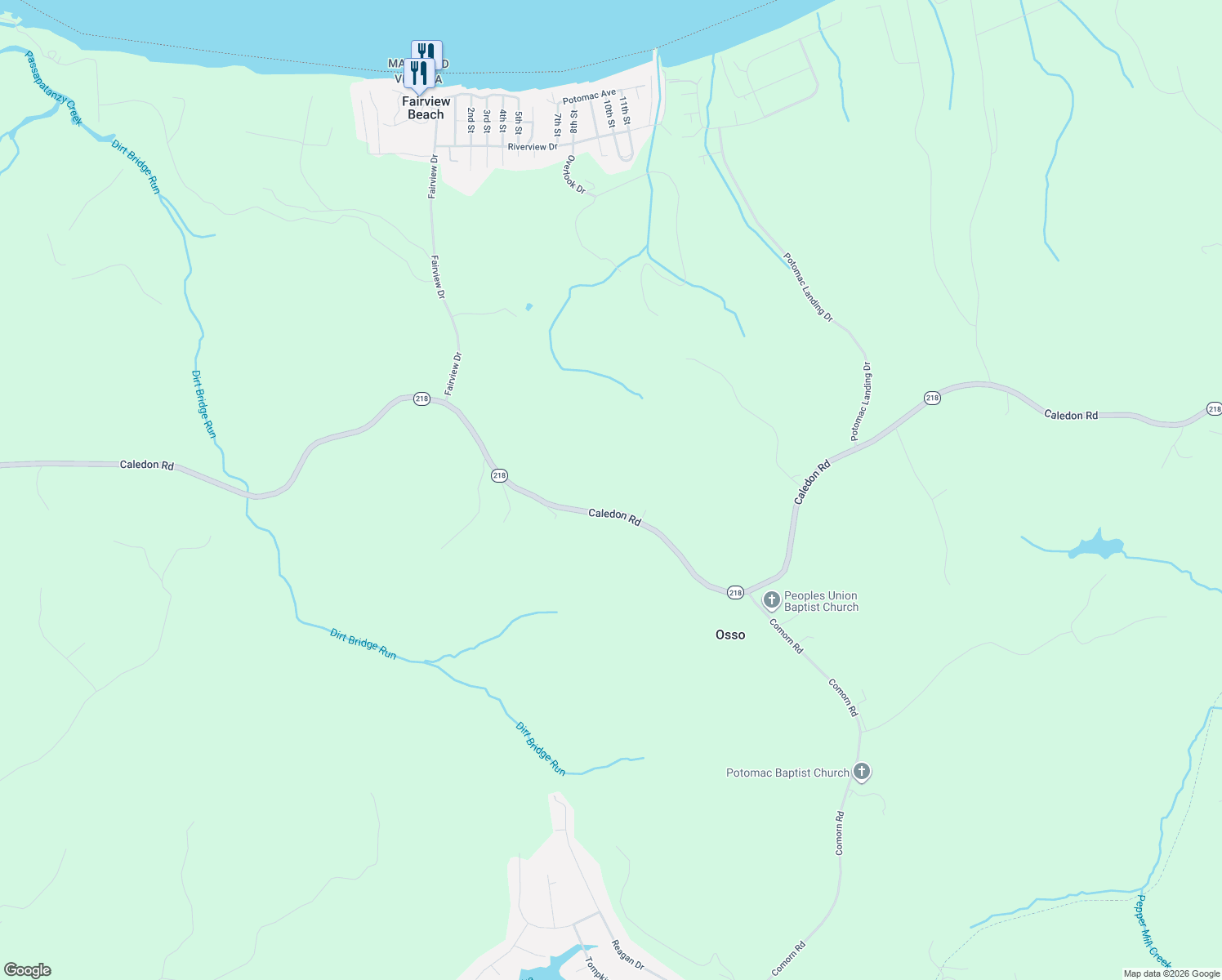 map of restaurants, bars, coffee shops, grocery stores, and more near 6269 Caledon Road in King George