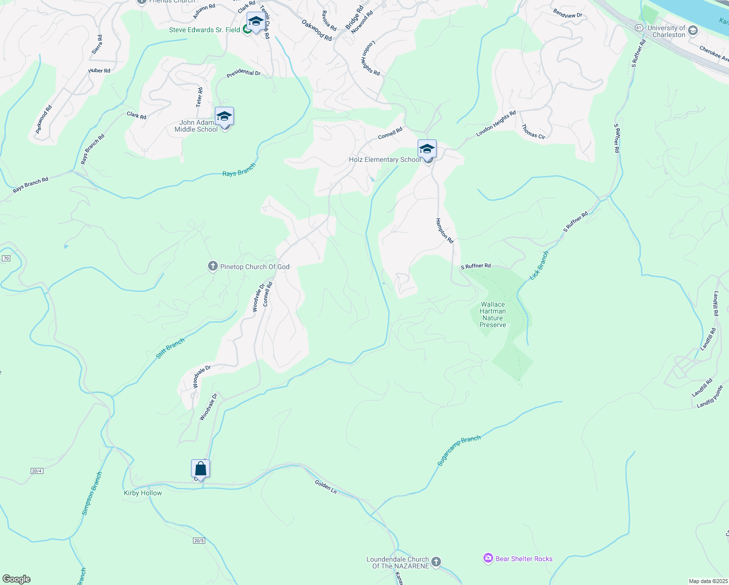 map of restaurants, bars, coffee shops, grocery stores, and more near 46 Roanoke Trace in Charleston