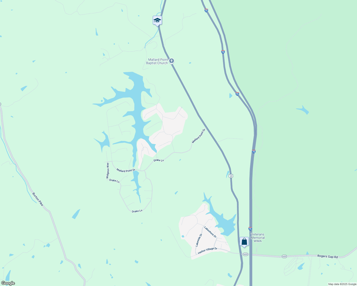 map of restaurants, bars, coffee shops, grocery stores, and more near 195 Mallard Point Drive in Georgetown