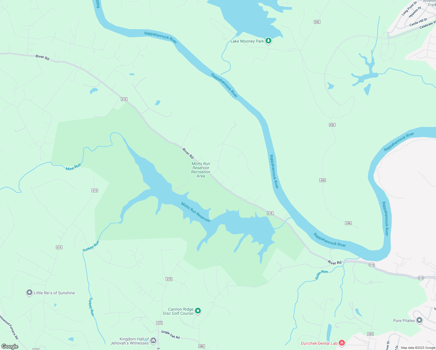 map of restaurants, bars, coffee shops, grocery stores, and more near 1 River Downs Drive in Fredericksburg