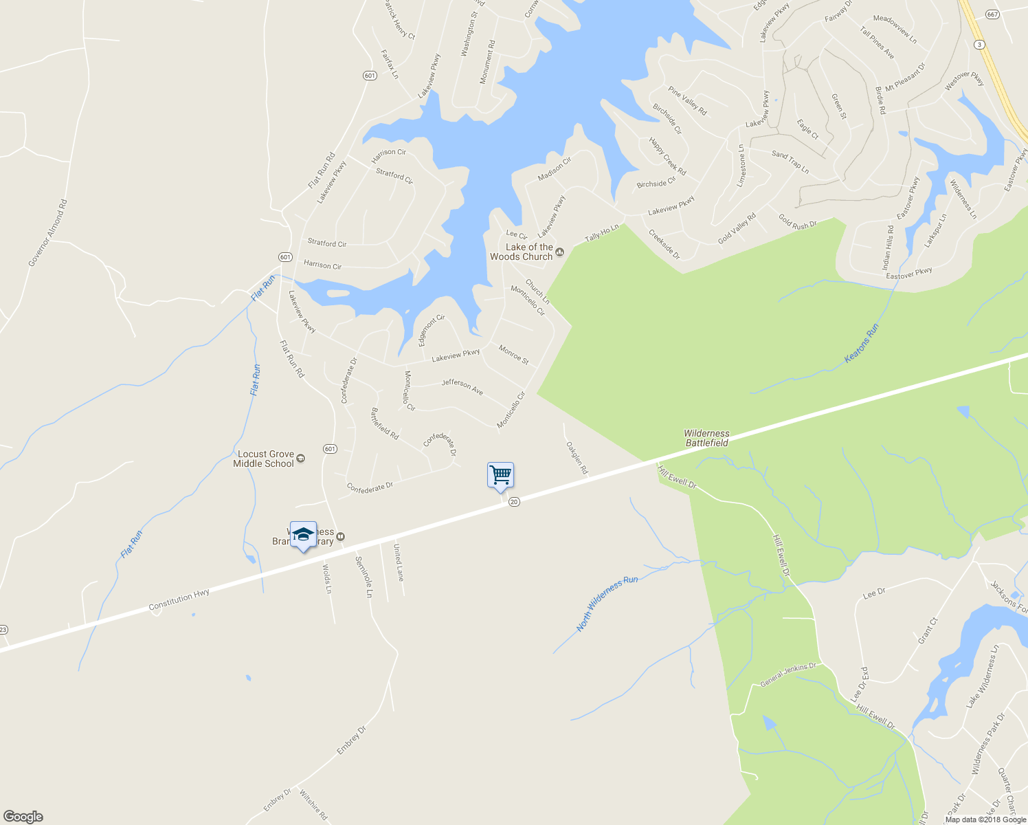 map of restaurants, bars, coffee shops, grocery stores, and more near 401 Monticello Circle in Locust Grove