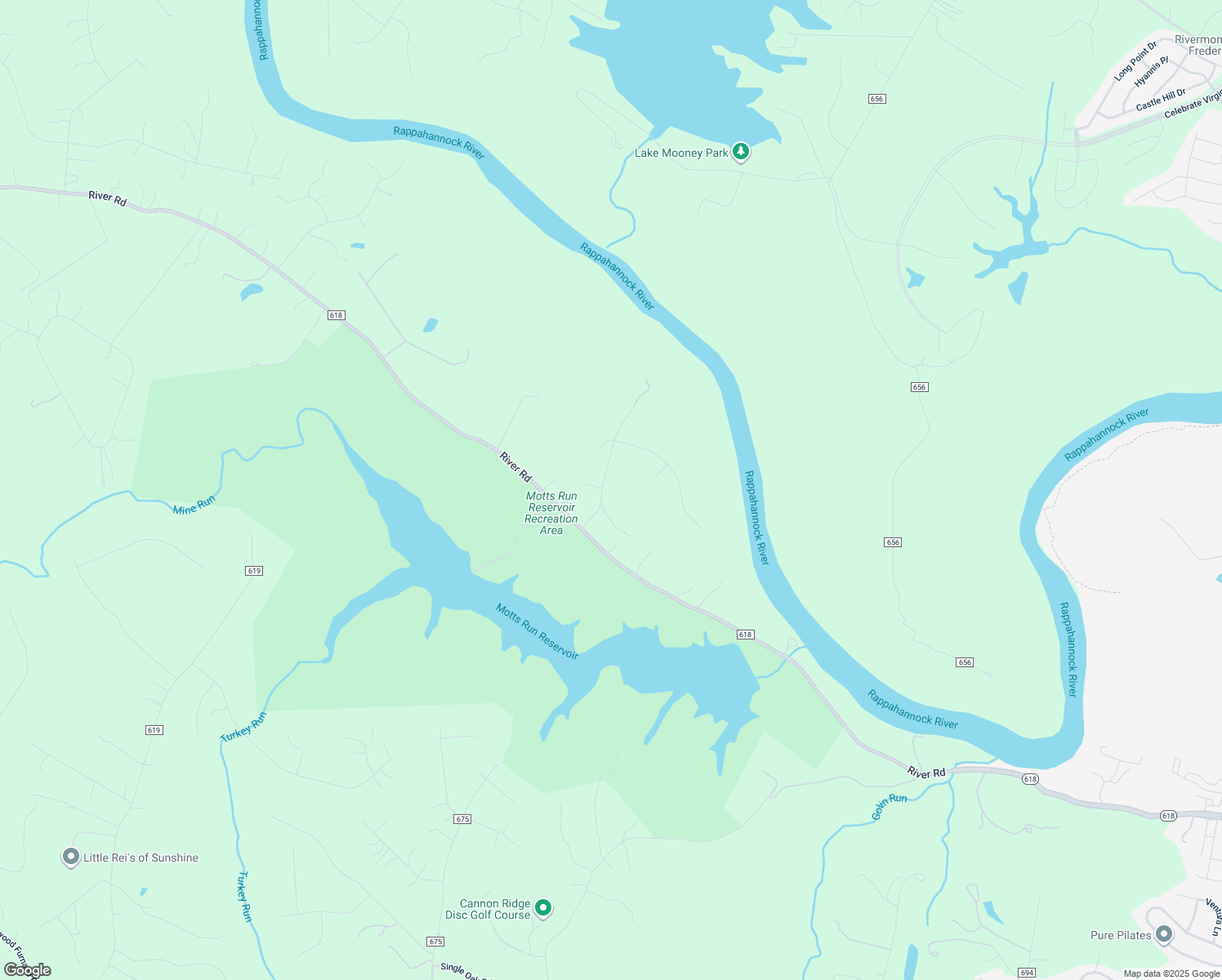 map of restaurants, bars, coffee shops, grocery stores, and more near 7 River Downs Drive in Fredericksburg