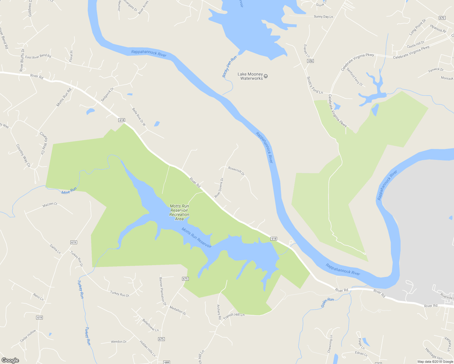 map of restaurants, bars, coffee shops, grocery stores, and more near 7 River Downs Drive in Fredericksburg