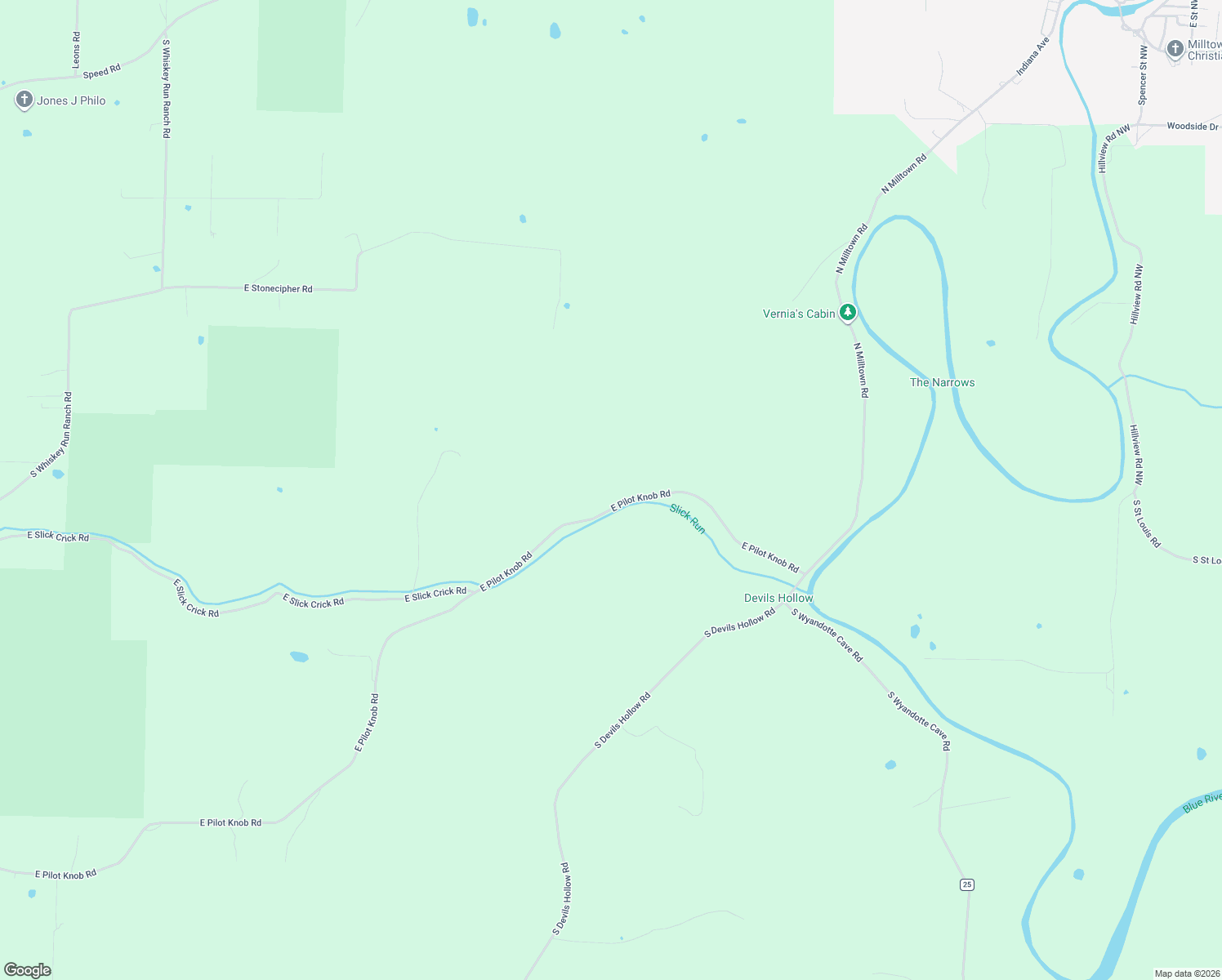 map of restaurants, bars, coffee shops, grocery stores, and more near 8534 East Pilot Knob Road in Milltown