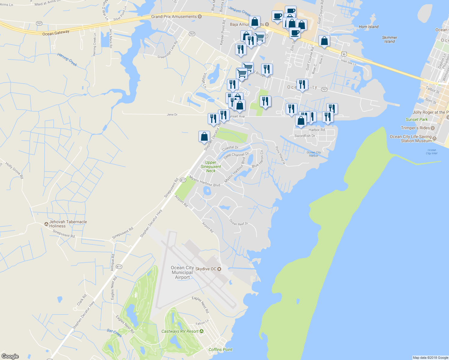 map of restaurants, bars, coffee shops, grocery stores, and more near 19 Mystic Harbour Boulevard in Berlin