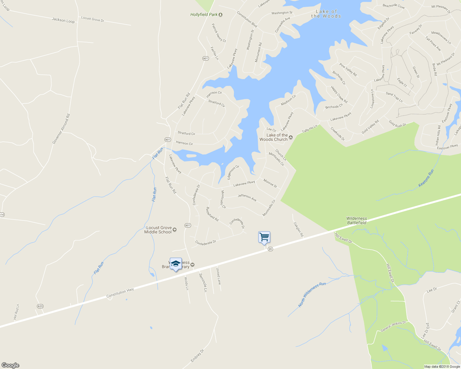 map of restaurants, bars, coffee shops, grocery stores, and more near 2603 Lakeview Parkway in Locust Grove