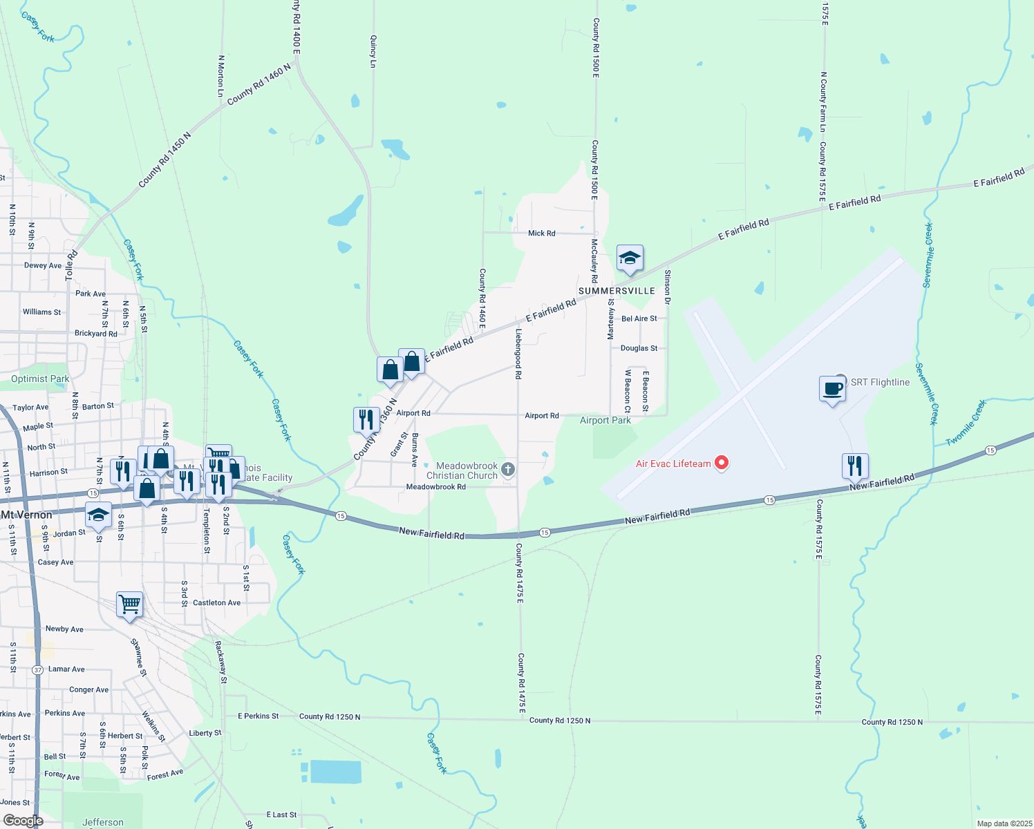 map of restaurants, bars, coffee shops, grocery stores, and more near 898 Airport Rd in Mt Vernon