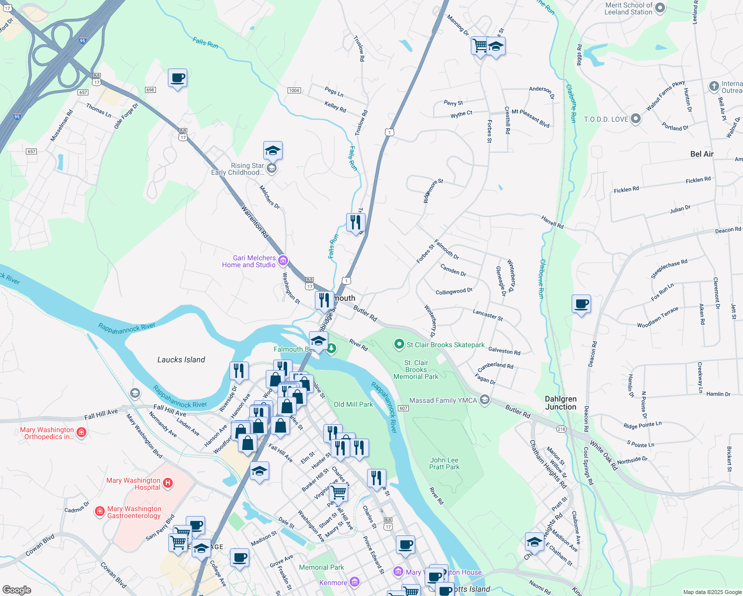 map of restaurants, bars, coffee shops, grocery stores, and more near 313 Colonial Avenue in Falmouth