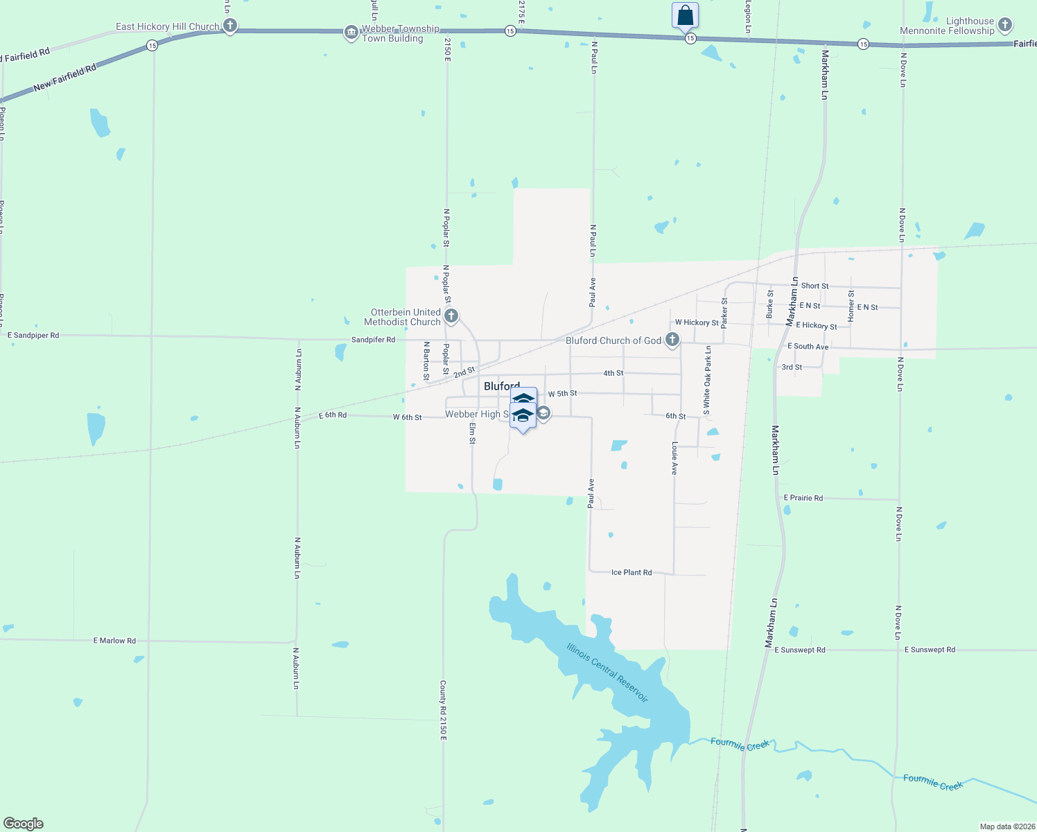 map of restaurants, bars, coffee shops, grocery stores, and more near 901 6th St in Bluford