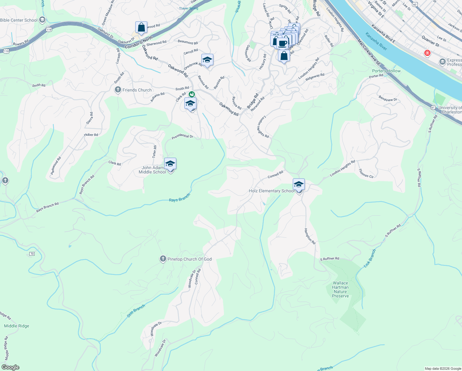 map of restaurants, bars, coffee shops, grocery stores, and more near 1393 Bedford Road in Charleston