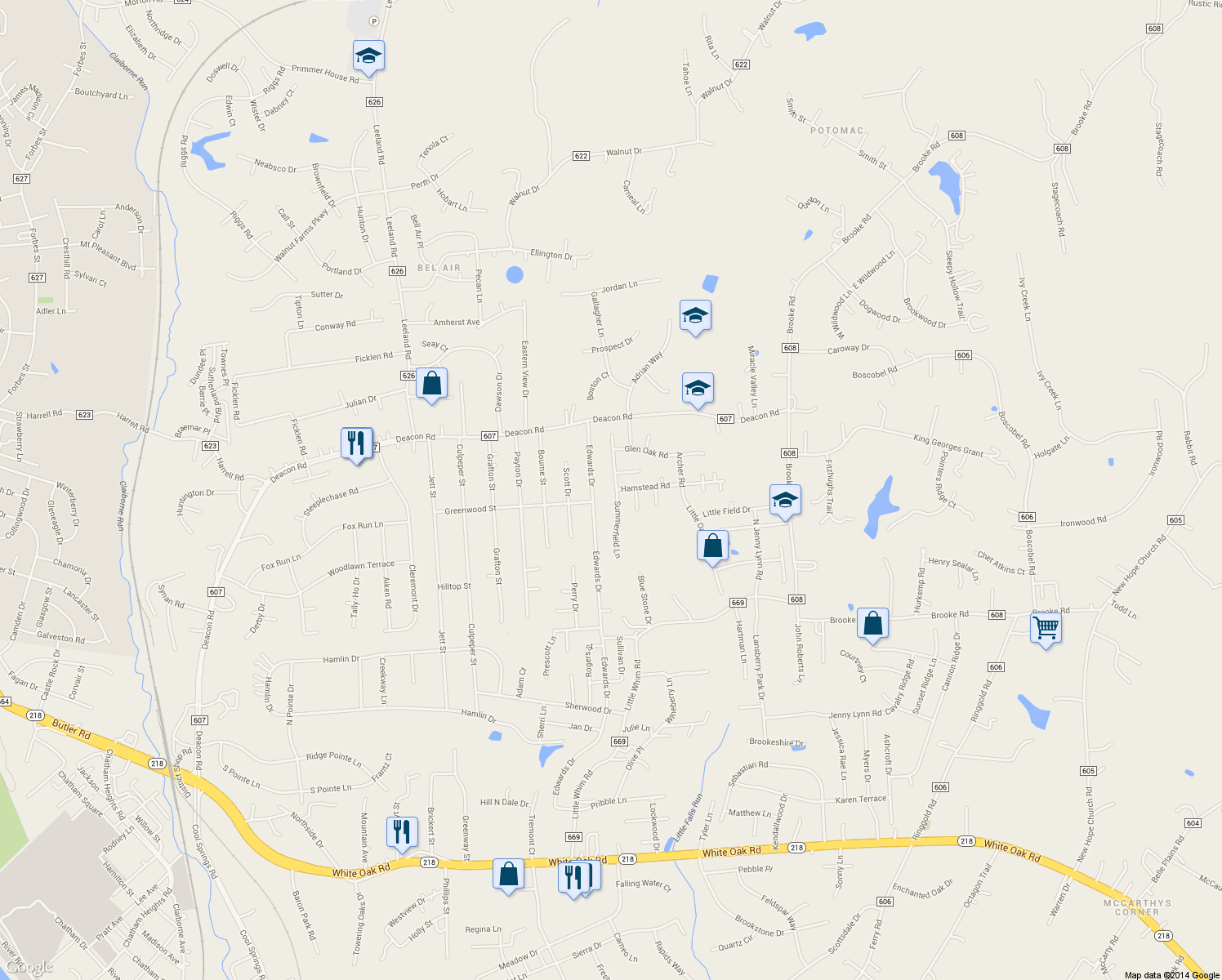 map of restaurants, bars, coffee shops, grocery stores, and more near 28 Summerfield Lane in Fredericksburg