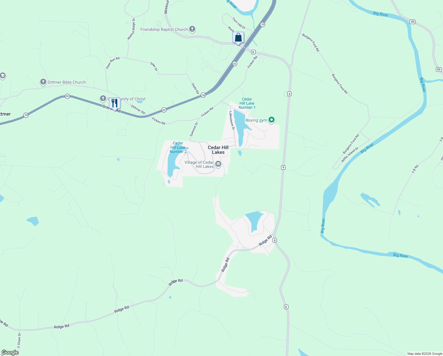 map of restaurants, bars, coffee shops, grocery stores, and more near 7525 Twin Ridge Drive in Dittmer