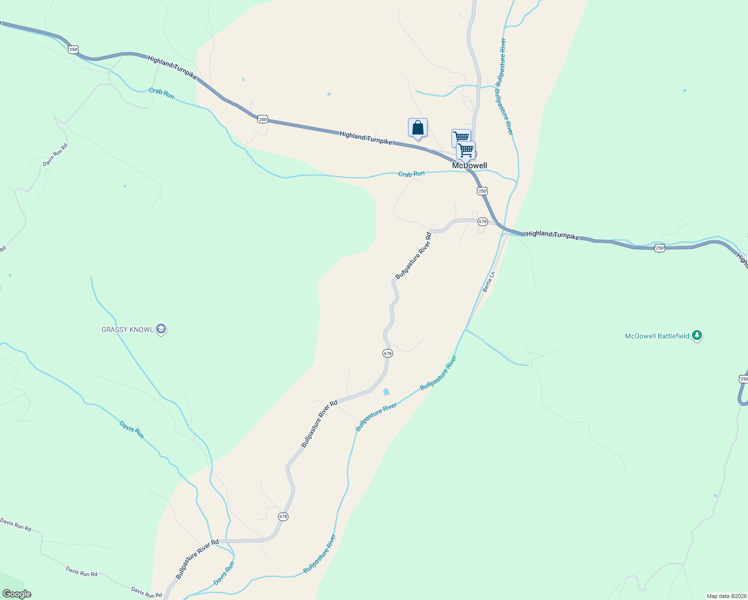 map of restaurants, bars, coffee shops, grocery stores, and more near in McDowell