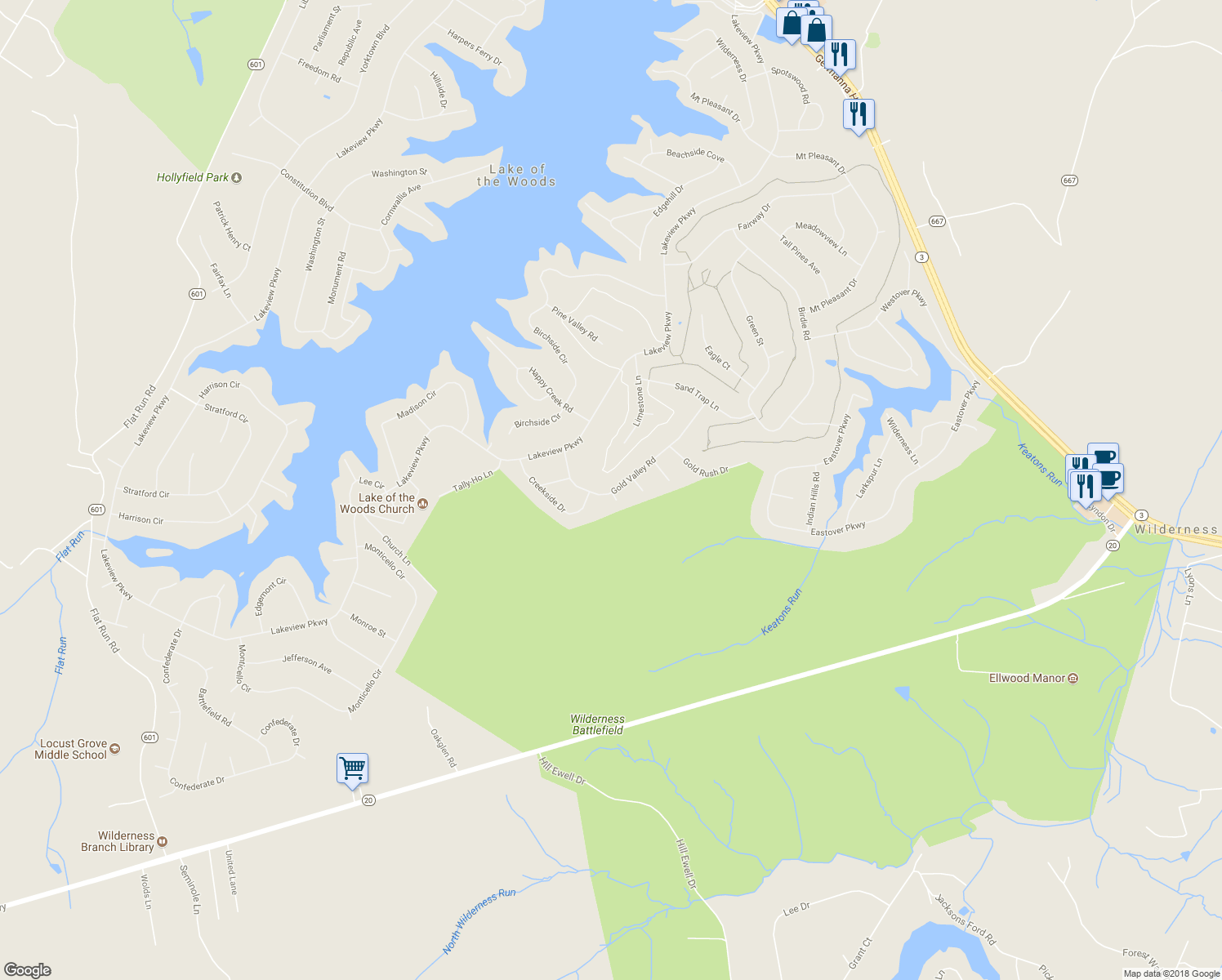 map of restaurants, bars, coffee shops, grocery stores, and more near 403 Gold Valley Road in Locust Grove