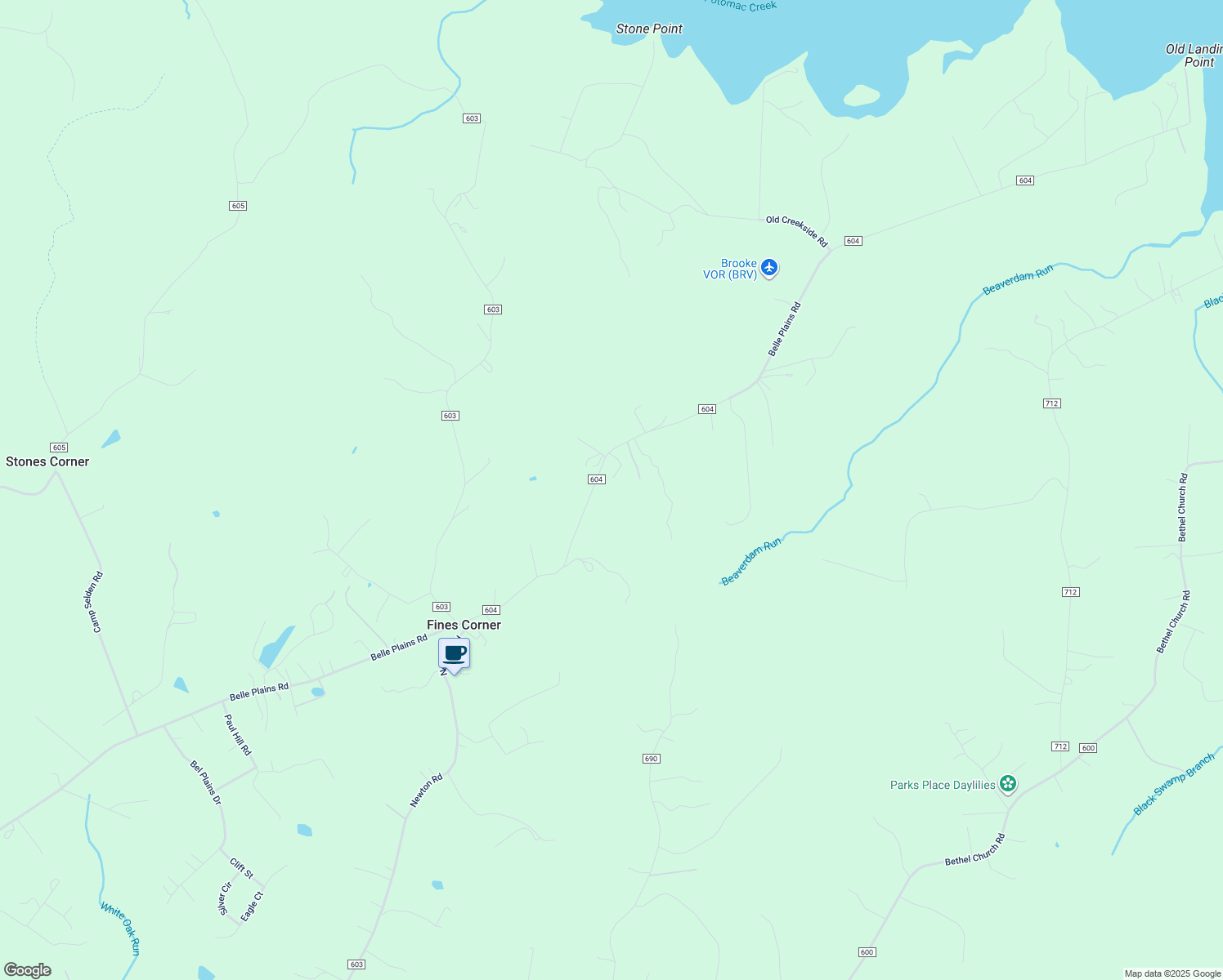 map of restaurants, bars, coffee shops, grocery stores, and more near 520 Belle Plains Road in Fredericksburg