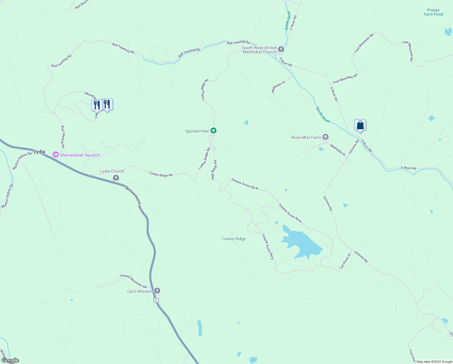 map of restaurants, bars, coffee shops, grocery stores, and more near 1234 Greene Acres Road North in Stanardsville