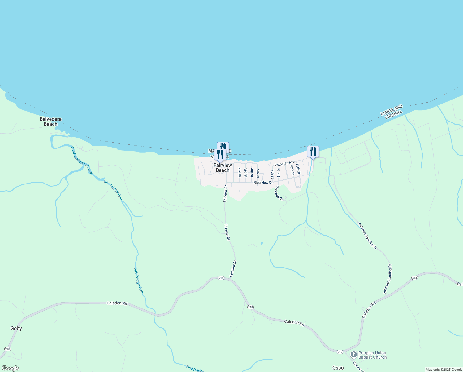 map of restaurants, bars, coffee shops, grocery stores, and more near 6184 South 1st Street in King George