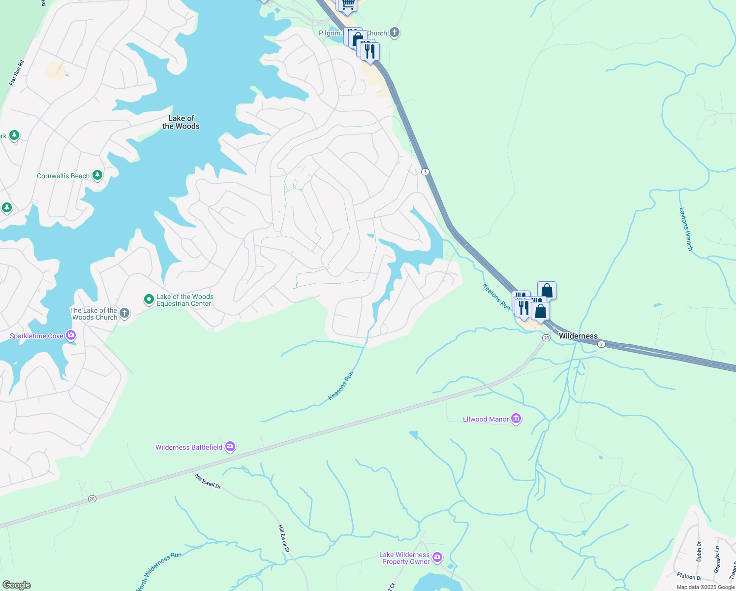 map of restaurants, bars, coffee shops, grocery stores, and more near 1222 Eastover Parkway in Locust Grove