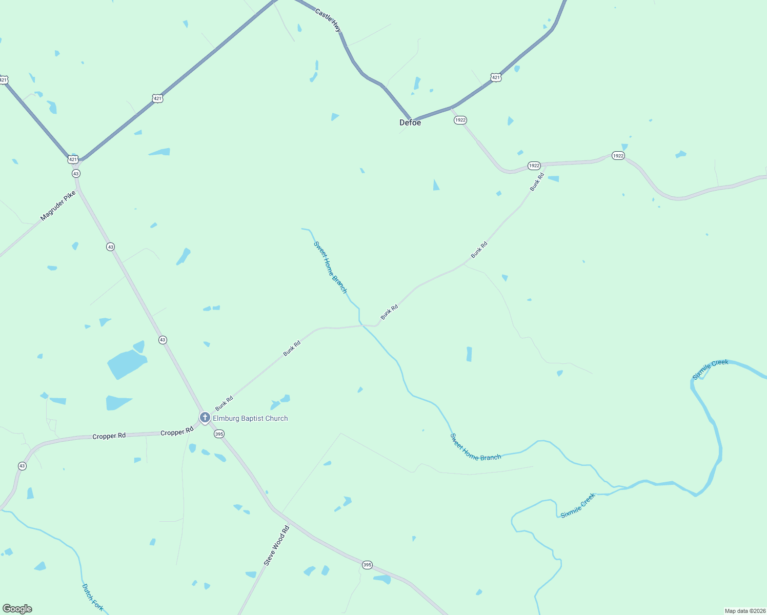 map of restaurants, bars, coffee shops, grocery stores, and more near 984 Bunk Road in Pleasureville