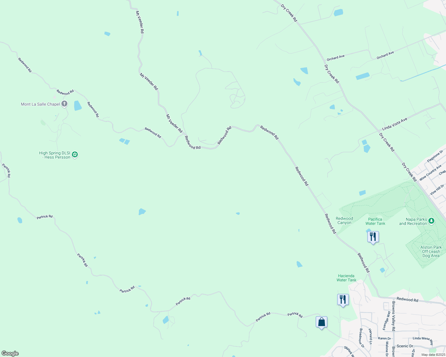 map of restaurants, bars, coffee shops, grocery stores, and more near 3637 Redwood Road in Napa
