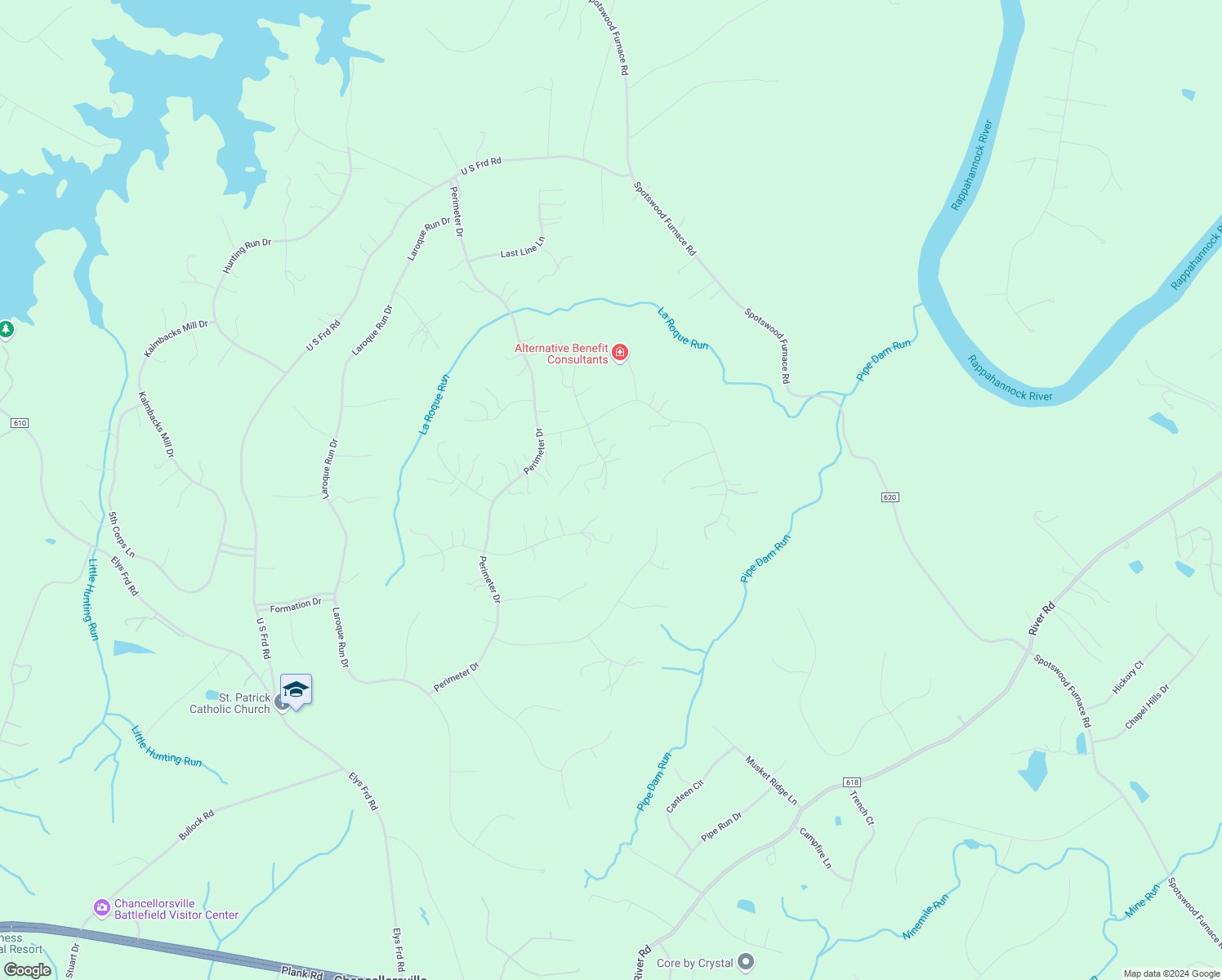map of restaurants, bars, coffee shops, grocery stores, and more near 13600 South General Slocum Court in Fredericksburg